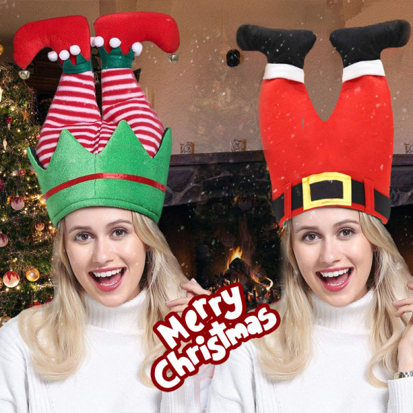 2 STK Julenisse og alvebukser hatter for morsomme morsomme