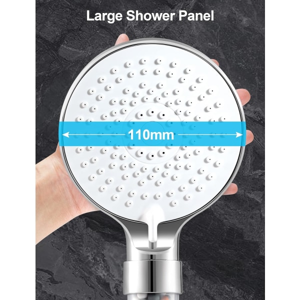 Hvidt brusehoved med vandbesparende filter, højtryks anti-kalk brusehoved, regnbrusehoved på badeværelset med 5 typer dyser
