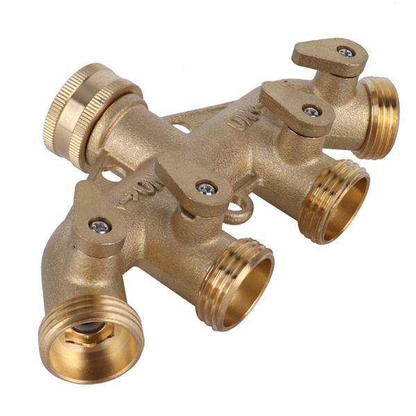 G3/4 Messing 4-vejs Havevandsslange Splitter Kugleventil Slange Adapter Vandhane Ventil Stikkontakt