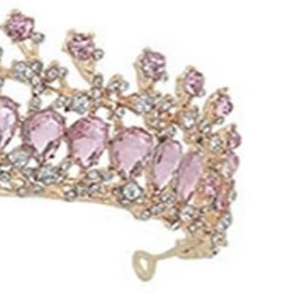 Bryllupskrone for kvinner, legering med strass, hårtilbehør til prom, kostymefest, rosa og gull