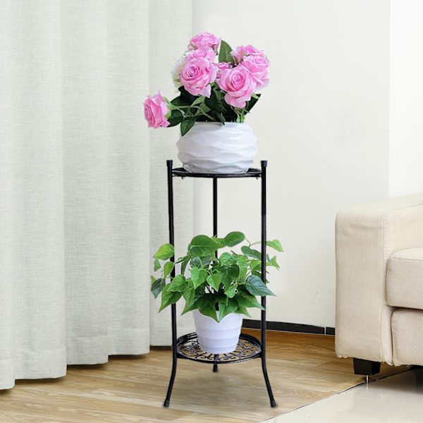 Dubbellagers blomkrukehållare i järnram för hemmet, vardagsrum, förvaring och organisation, dubbellagers järnram (material: järn)