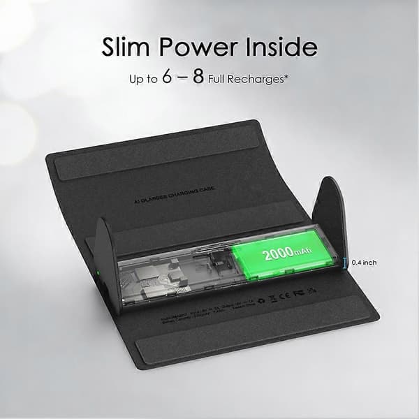 For Meta Ray Ban Wireless Charging Case 2000mAh Battery Portable Glasses Storage Box for Meta AI Glasses