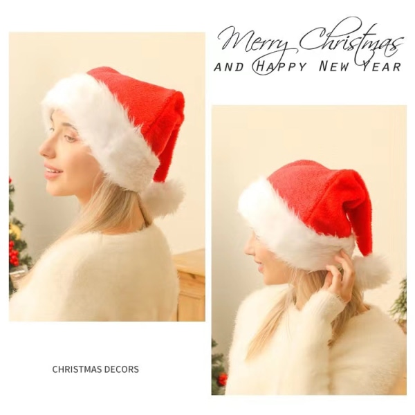 Julehue, nissehue, juleferiehat til voksne , Unisex Velvet Comfort Julehatte Ekstra tyk Klassisk pels til jul Nytår Festligt