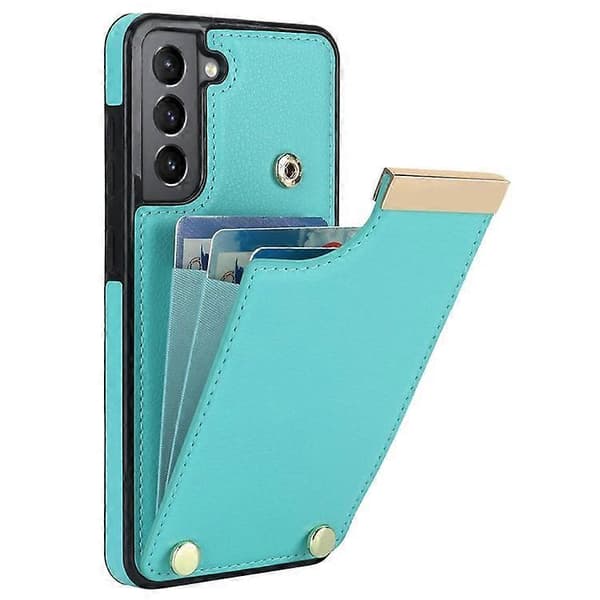 Compatible with Samsung Galaxy S21 FE 5G Mobile Phone Case, Drop-Proof Card Holder Case with Hardware Decoration LightGreen
