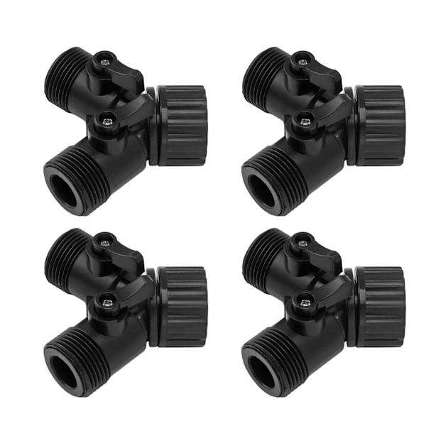 Tap Y Splitter 2 Vejs 2 Ventiler Slange Splitter Stik til Have Slange Hane EU Standard 4 stk Sort