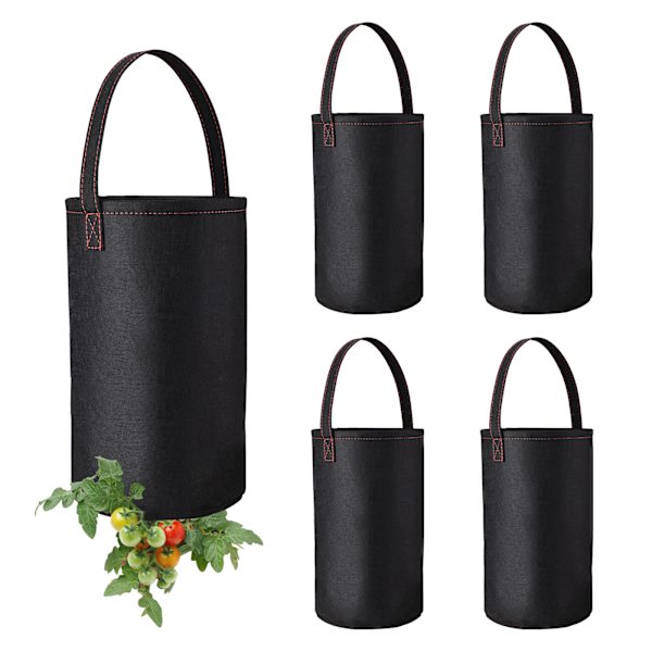 Hængende jordbær dyrkningspose, grøntsag, frugt, have- og blomsterdyrkningspose - sort (sæt af 4) 38*22cm bund lynlås (5 gallon)