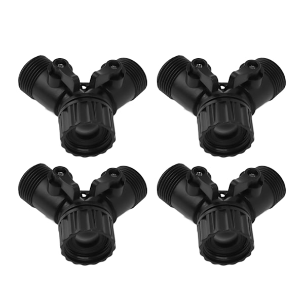 Tap Y Splitter 2 Vejs 2 Ventiler Slange Splitter Stik til Have Slange Hane EU Standard 4 stk Sort