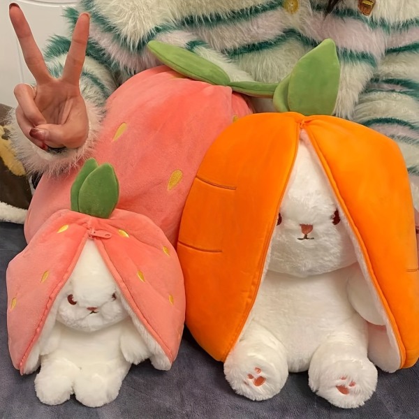 1 stk Jordbærkanin transformerende lille kanindukke, kluddukke Gulerod Kanin Plysdukke Pigesovepude påskegave Carrot Rabbit-Transformation 28cm/11inch