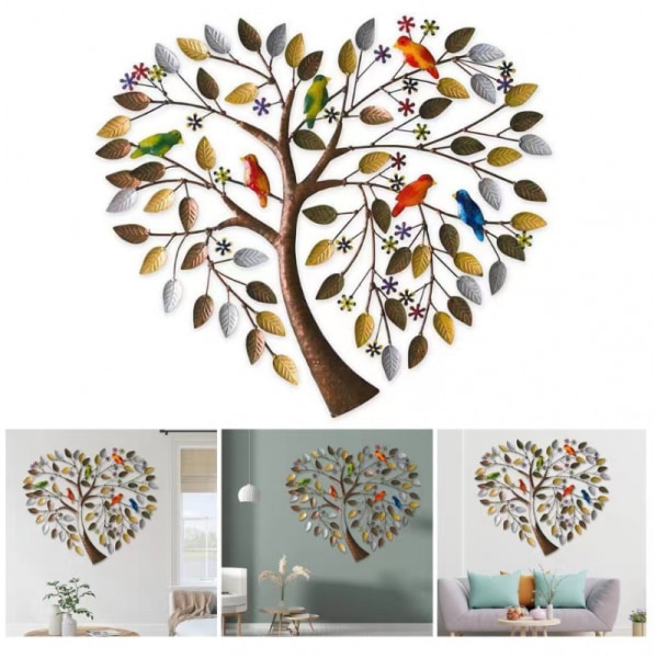 Family Tree Of Life Hjerteform Metal Væg Ornament Hjem Dec