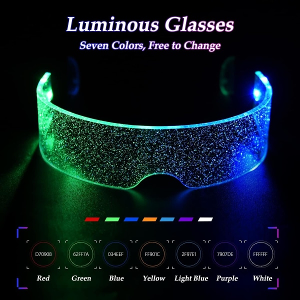 Light Up -lasit - Tähtitaivas, Hehkuvat LED-lasit, Cyberpunk LED -lasit, Futuristiset lasit, 7 väriä, Dual Control, yökerhojuhliin, Halloweeniin,