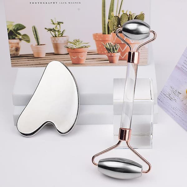 Gua Sha Massager Værktøjssæt Rustfrit Stål Ansigtskraber Øjenrulle Kropsmassager til Ansigts Hud C