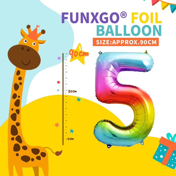 5-års fødselsdagsballoner Farverige - Stor Nummer 5 Ballon Nummer 5 - Tillykke med fødselsdagen Dekoration Balloner Års fødselsdagsfest Fluer med Helium 5 Ballon