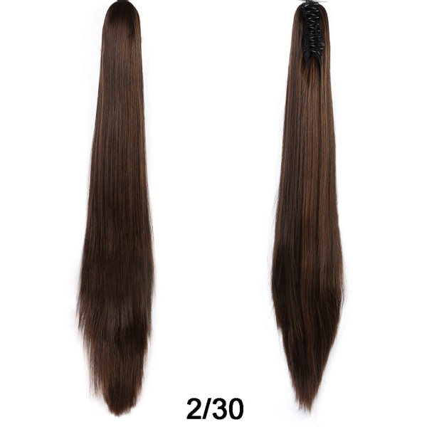 Et stykke (lysebrunt, ca. 60 cm langt) Hestehaleforlængelse til lige hår - Falsk hestehalehår - Clip On Claw On Hestehale-hårstykke