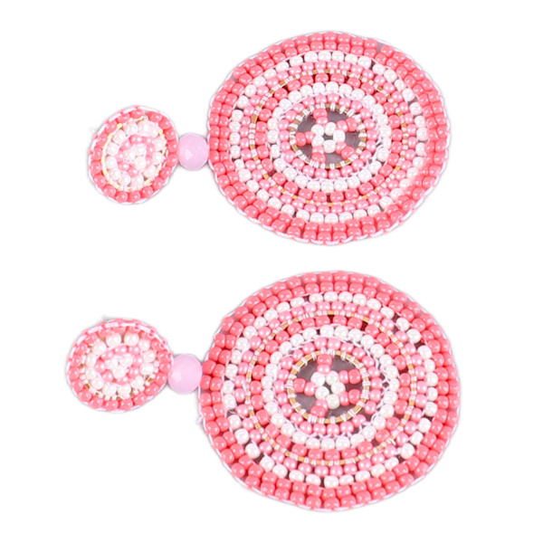 1 Par Frøperleøreringer Retro Etnisk Stil Lett Håndverk Sirkel Fargefast Perle Dråpeøreringer for Jenter Kvinner Rosa Fargerik