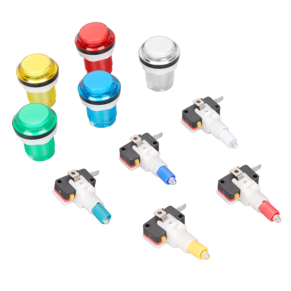 32 mm Arcade Game Push Button 5 farger LED-lys Selvtilbakestilling DIY Arcade Machine Button Switch for Gamepads- W