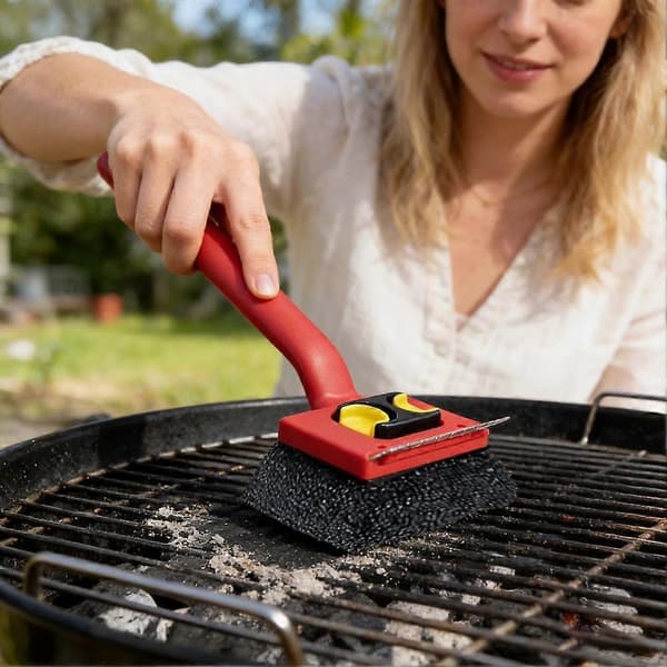 【02】Grillrengjøringsbørste med utskiftbare puter Grillbørste Børstefri BBQ Erstatningshode Smussfjerner
