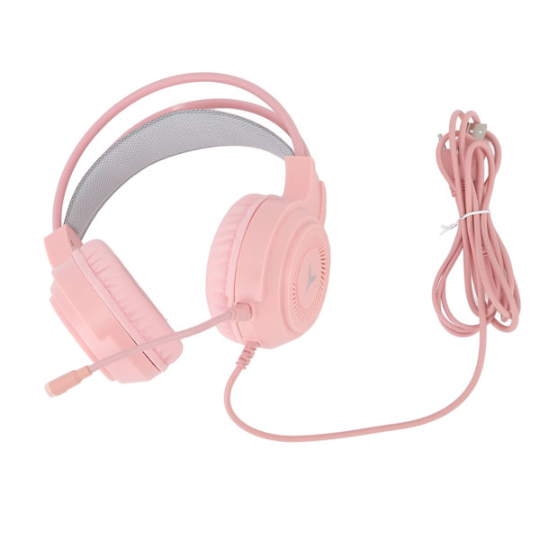 Gaming Headset RGB Belysning 7.1 Kanals Surround Sound USB og 3.5mm Dobbelt Jack Kabelforbundet Gaming Hovedtelefon til PC Konsol Laptop Pink