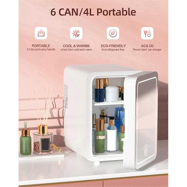 【bt02】6L Makeup Refrigerator with LED Light Mirror Mini Fridge for Bedroom Car Small Refrigerator for Cosmetics EU Plug