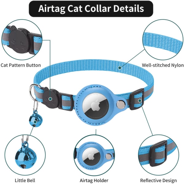 Katthalsband, tillbehör kompatibelt med Apple, Halsband med säkerhetsspänne mot strypning för kattungar, katter och små hundar, AirTag Cat GPS ingår ej
