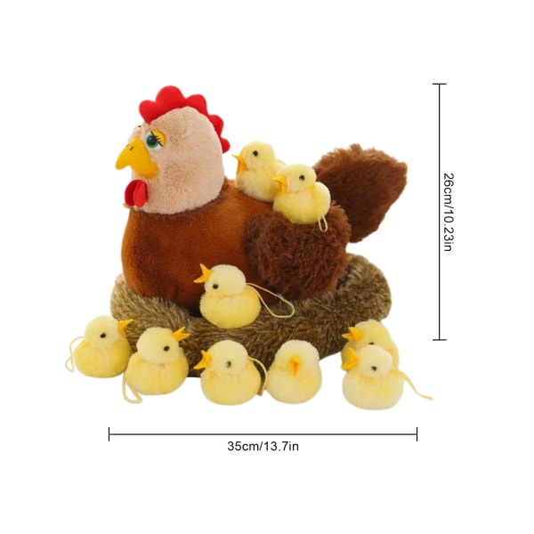 Påskhöna familjen chick docka plysch leksakshöna + hönshus (tyst) + 10 kycklingar- W