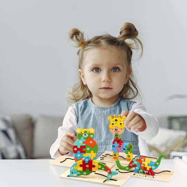 Träpussel för barn, 4-delat träpussel, 3-årig pedagogisk leksak i trä, pedagogisk Montessori-leksak för 2 3 4 5-åringar, jul B