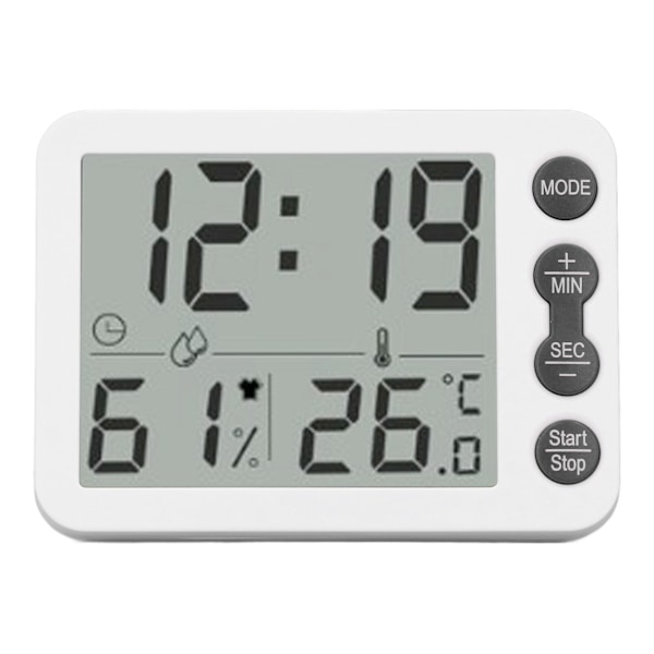 Inomhus Digital Temperatur- och Luftfuktighetsmätare Multifunktionell Elektronisk Termometer Hygrometer med Väckarklocka Funktion Vit Svart Nyckel