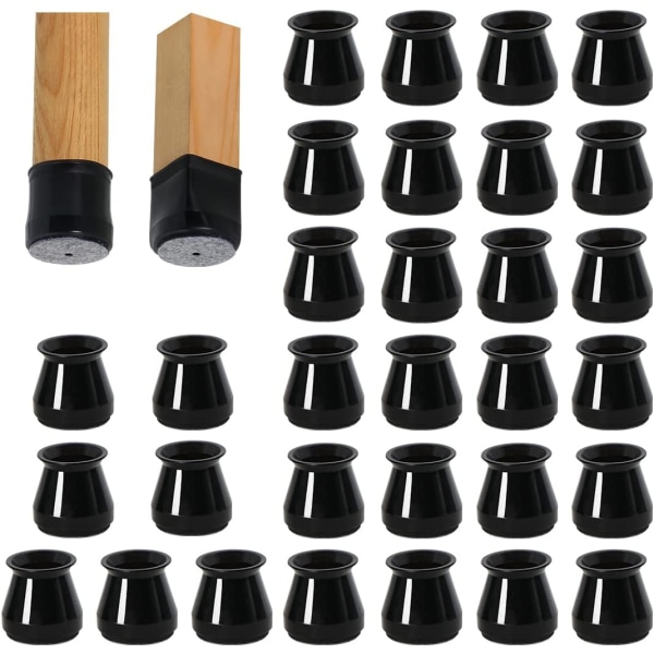 32 stycken svart silikonstolsbenskydd Liten stolglider, klar silikonstolbensgolvskydd med filtglider, för trägolv och T