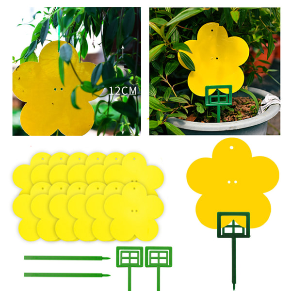(Blomformad 12-delad set) Ny blomformad dubbelsidig insektsfällbräda (Foto: Uppgraderad blomformad 1 låda med 12 stycken med fäste)
