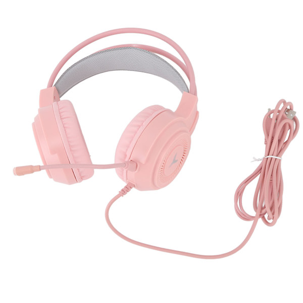 Gaming Headset RGB Belysning 7.1 Kanals Surround Sound USB og 3.5mm Dobbelt Jack Kabelforbundet Gaming Hovedtelefon til PC Konsol Laptop Pink