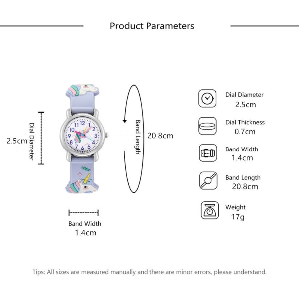 1 bit watch(lila enhörning), vattentät barnarmbandsur Quartz urverk, 3D tecknad design, digital watch för 3 år till 11 år O