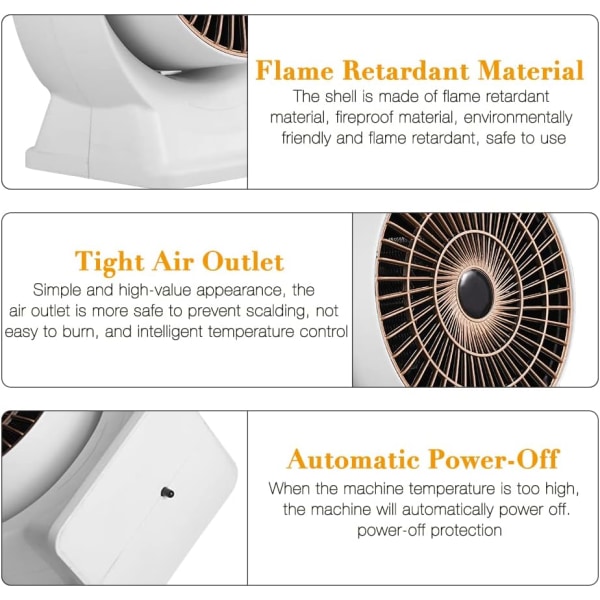 800W minivarmer, energibesparende miniblæservarmer med 3S hurtig opvarmning, stille økonomi rumvarmer, lille rumvarmer med bordtermostat