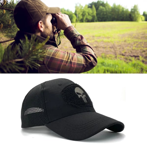Justerbar Sort Skull Cap med Blød Elastik og Stilfuldt Broderet Hip-Hop Design til Mænd