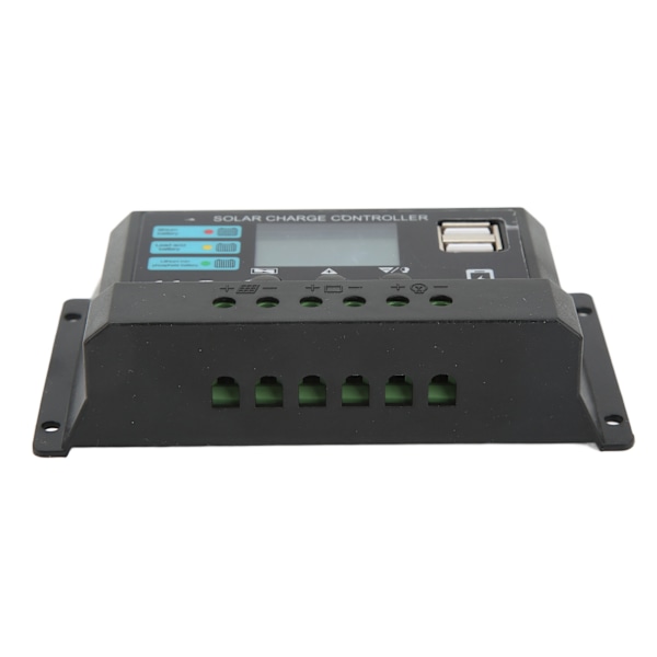 LCD Solpanel Opladningsregulator, 10A Fotovoltaisk Regulator til 12V/24V Systemer, Automatisk Justering, Sort Design