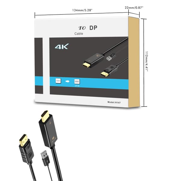 4K 60Hz HDMI til DisplayPort Adapter Konverter 1.8M USB Kabel til Notebook Desktop Computer