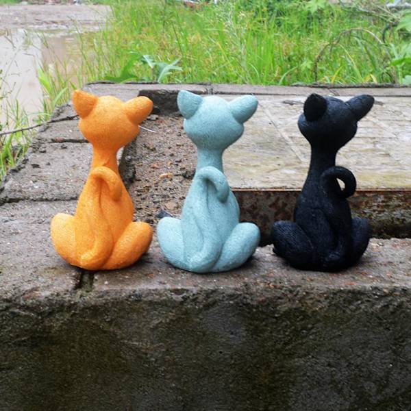 Siddende kat dyrestatue harpiks håndværk ornamenter tre sidde katte have hjem dekoration ornamenter grå
