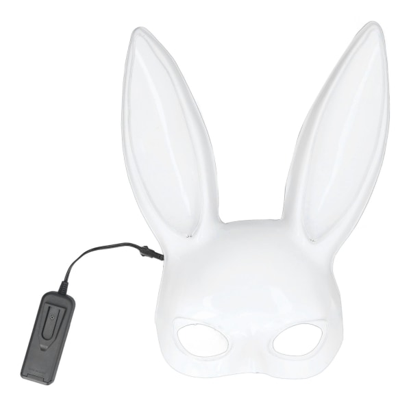 Kaninmaskerademaske Sød plastik hvid med EL koldt lys halvansigt kaninmaske til natklub med gennemsigtigt blåt lys- W
