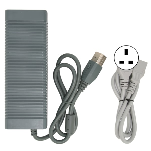 Strømforsyning for Xbox 360 Spillkonsoll, Strømadapter Lader med Strømkabel 185‑265VUK Plugg