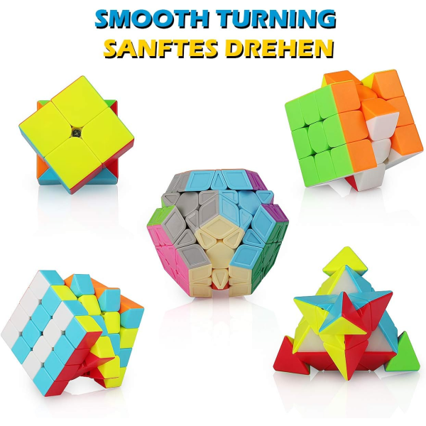 Speed ​​​​Cube Sett 2x2 3x3 4x4 Pyramid Magic Cube, glatt klistremerkeløs Magic Cubos Magic Puzzle Cube Bunn for barn og voksne, sett med 5