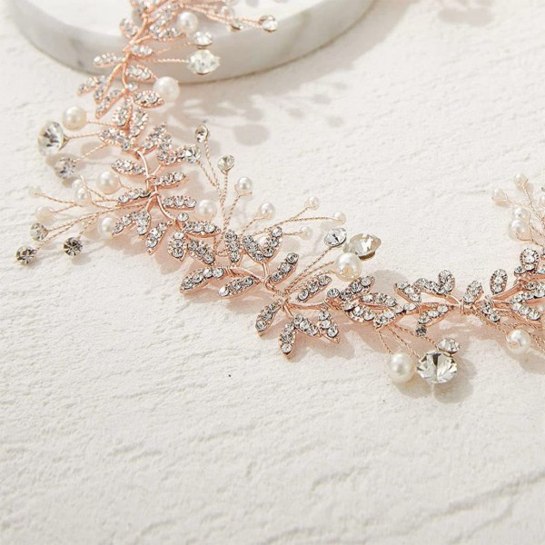 Rhinestone Blomster Bröllopspannaband Vackert Handgjort Brud Rhinestone Huvudbonad Guld