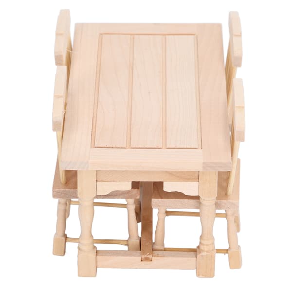 5 st 1 12 Dockhus Trä Mini Möbler Simuleringsbord Stolar Set för 3 År Gammal