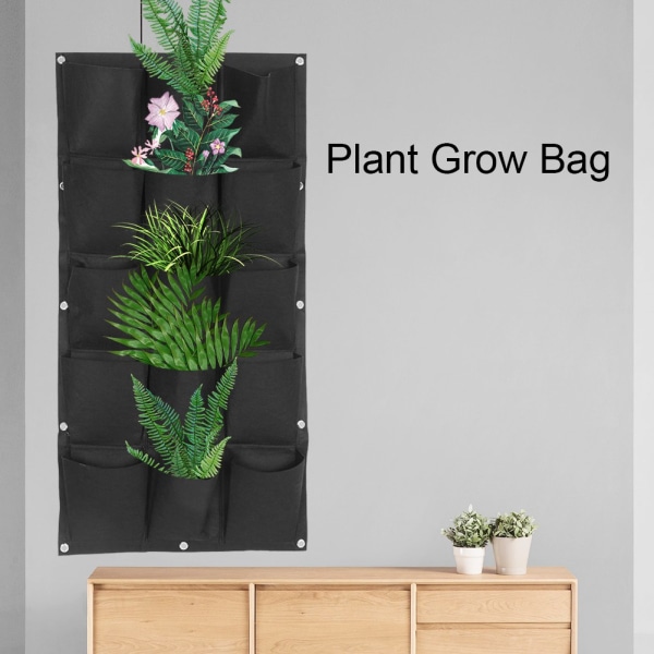 Plantingspose til Balkon, Væggen, Vertikal Blomsterplanter Hængende Plantepose Sort Farve 15 Lommer
