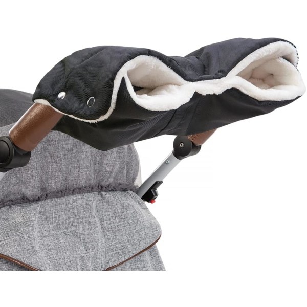 1kpl rattaiden fleece-käsisuoja, 46 × 23 cm, vedenpitävä, tuulenpitävä, hengittävä pakkasneste, erittäin paksu, lämmin talvi baby rattaiden käsineet (musta)