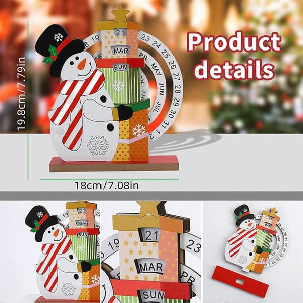Roterende julekalender i træ til børn og voksne, bordpynt i flere farver Snowman model