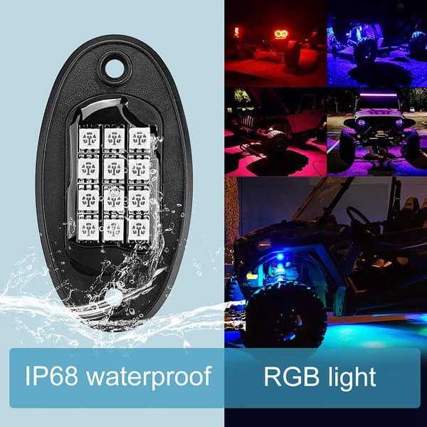 4 stk. RGB LED Bluetooth Trådløs Rock Light Underbody Glow Kit