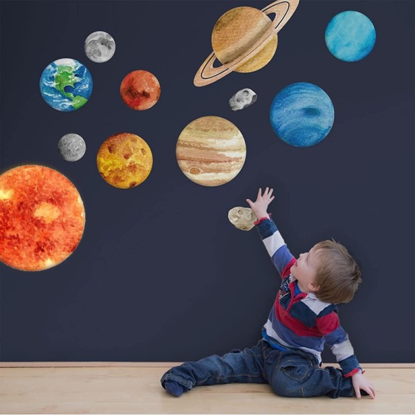 Nine Planets Wall Sticker, Kids Wall Sticker, Solar System Wall Decor, Kids Room Baby Living Room