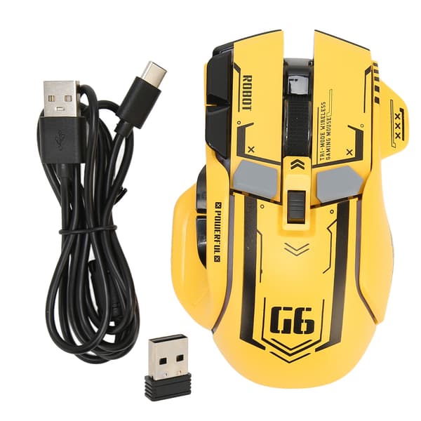 Trådløs Gaming Mus 2.4G Bluetooth 3 Tilstand 5 DPI RGB Lys til PC Android iOS Gul