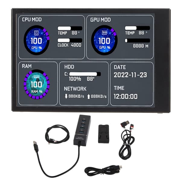 3,5-tommers IPS-datatemperaturmonitor Dobbel USB C Tilpassbar layout PC CPU-datamonitor for stasjonært kabinett