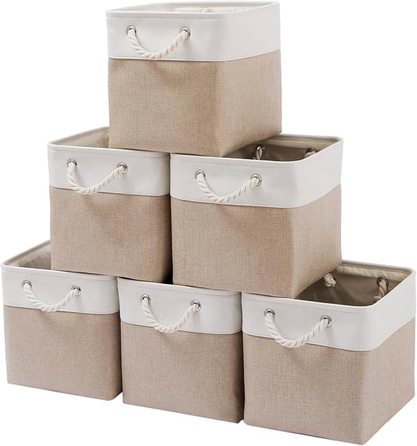 28 x 28 cm Cube Storage Bins, 6-Pack Large Foldable Fabric Storage Boxes with Rope, Collapsible Storage Cubes for Home