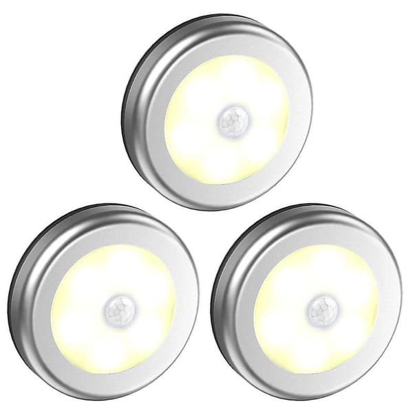 LED Infrarød Bevægelsessensor Lys Magnetisk Rund Garderobe Skab Natlampe Silver Shell