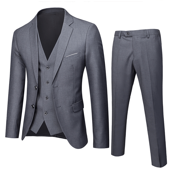 【bt02】Herredress Slim Fit, Solid Blazer, Vest, Bukser, Grå, Grå Grey 3XL
